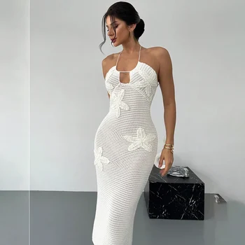 Women's Sexy Slim-Fit Knitted Dress With Starfish  Decoration, Summer Vacation Beach Cover-Up, Casual Holiday Wear 1