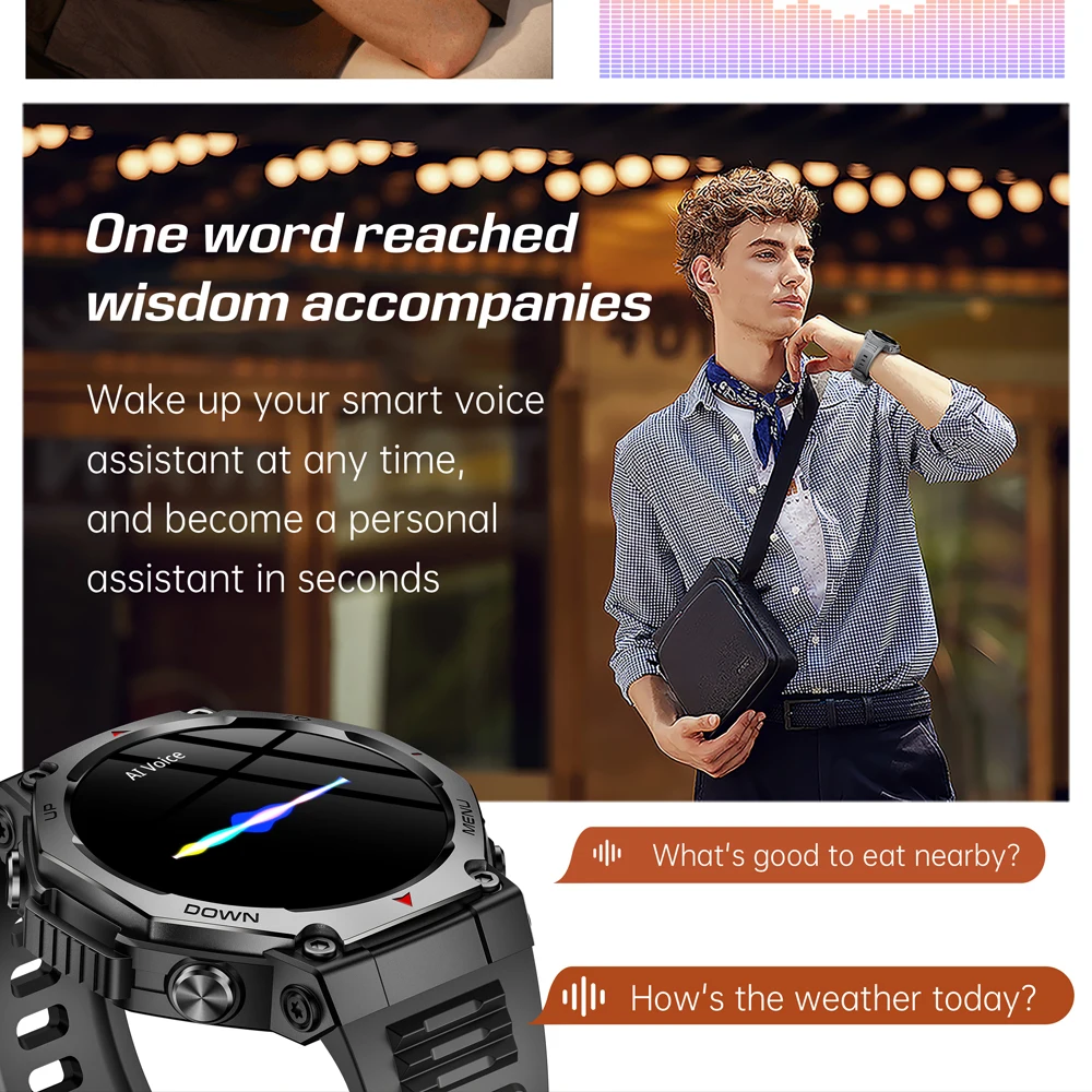 발두스 VD47 Pro AMOLED 스마트워치 남녀 피트니스 음성 비서 블루투스 통화 플래시라이트 심박수 방수 스마트워치