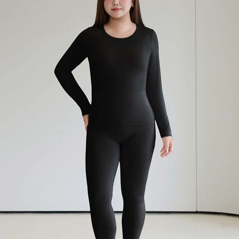 4XL Fashion Plus Size Women's Long John Premium Autumn Elastic Comfortable Thermal Underwear Slim Tops And Pants 9404