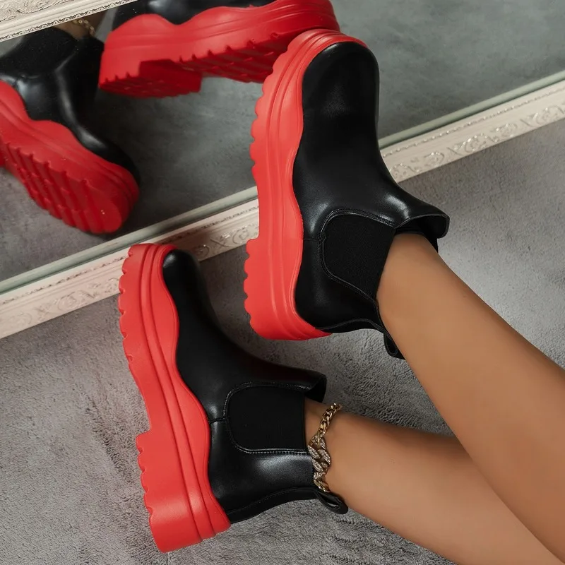 

Autumn Winter 2023 New Ladies' Fashion Platform Chelsea Solid Color Elastic Platform Casual Warm Fashion Boots