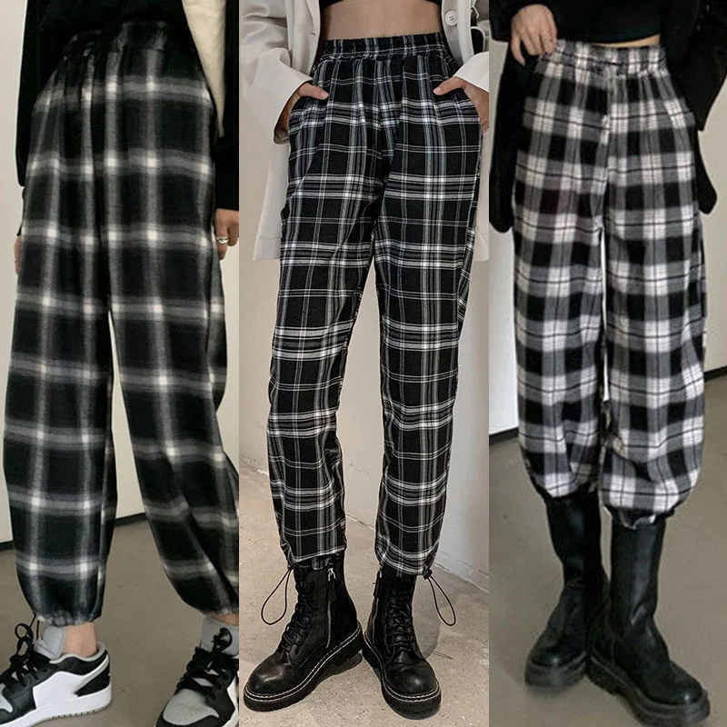 

Women Plaid Pants Casual Oversize Loose Wide Leg Trouser Retro Teens Harajuku Hip-hop All-match Streetwear Chic Loose Sweatpants