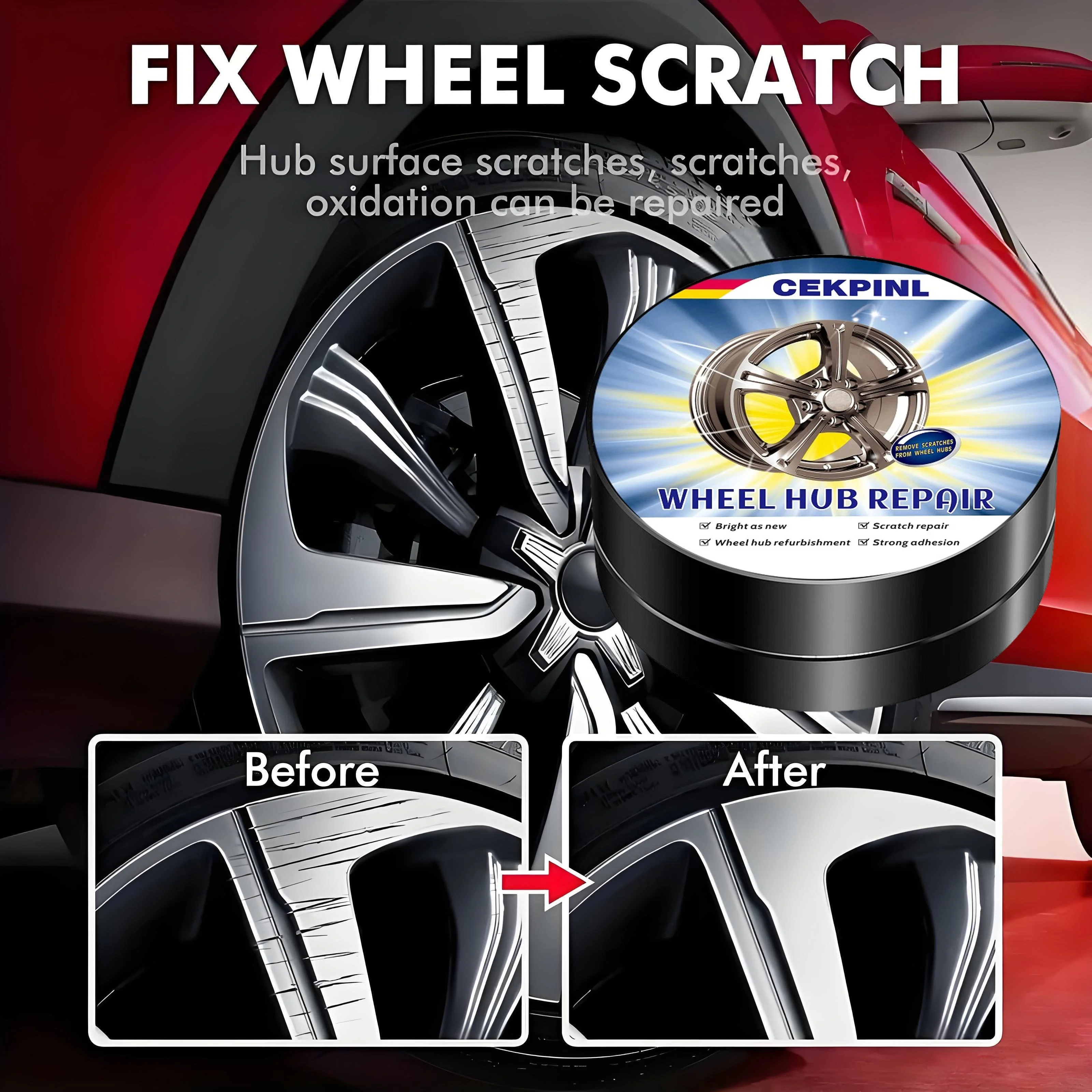 Universal Wheel Repair Kit-Alloy Rim Scratch Remover, Oxidation And Rust Preventer, Car Wheel Care Polishing Paste