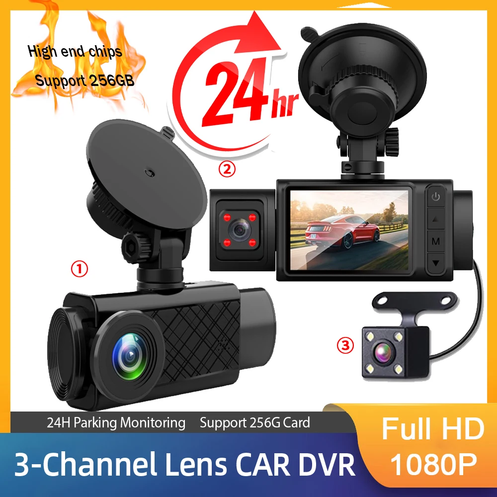 

Dash Cam 3 Camera Car Video Recorder FHD 1080P 3*Channel DVR Video Registrator Original Dashcam 24h Parking Monitor Camcorder