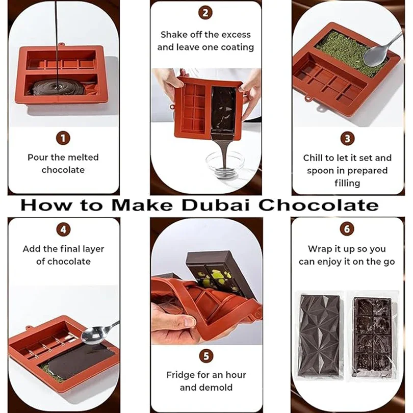 1pc Dubai Chocolate Bar Mold Deep Dubai 1 Inch Pistachio Silicone Thick Mold For Stuffed Bear, Large Candy Bar Mold for Filling