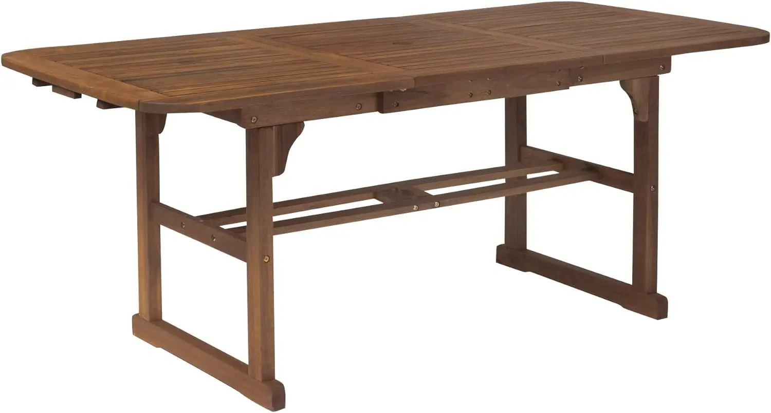 

Walker Edison Maui Modern Solid Acacia Wood Slatted Patio Dining Table, 78 Inch, Dark Brown