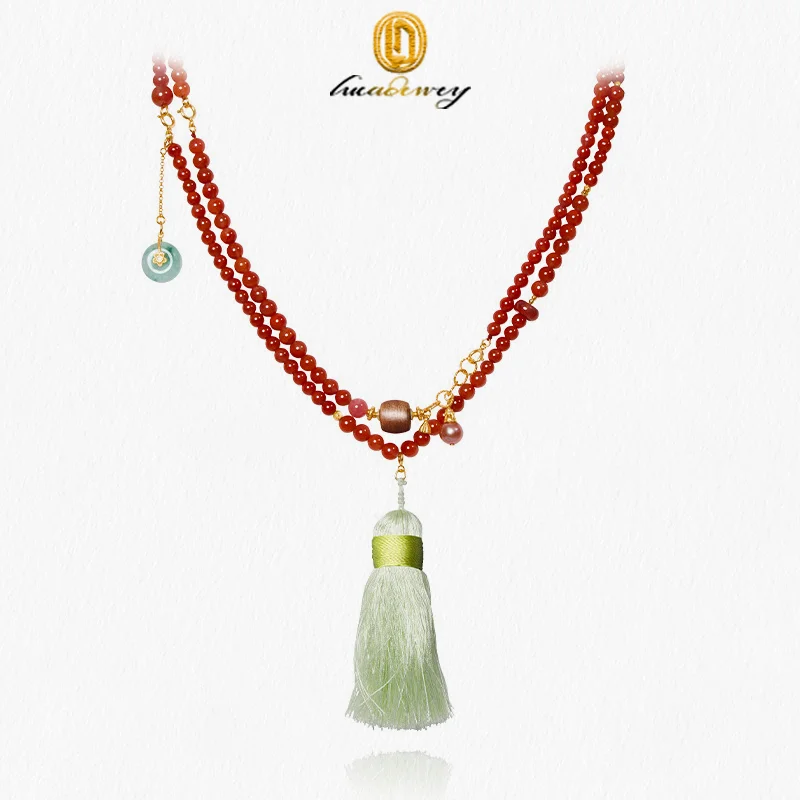 

Ожерелье из натурального сычуанского материала с диагональным крестом, цепочка из нефрита, агара, жемчуга, Красного узора, кисточкой из камня, с гальваническим покрытием из чистого серебра