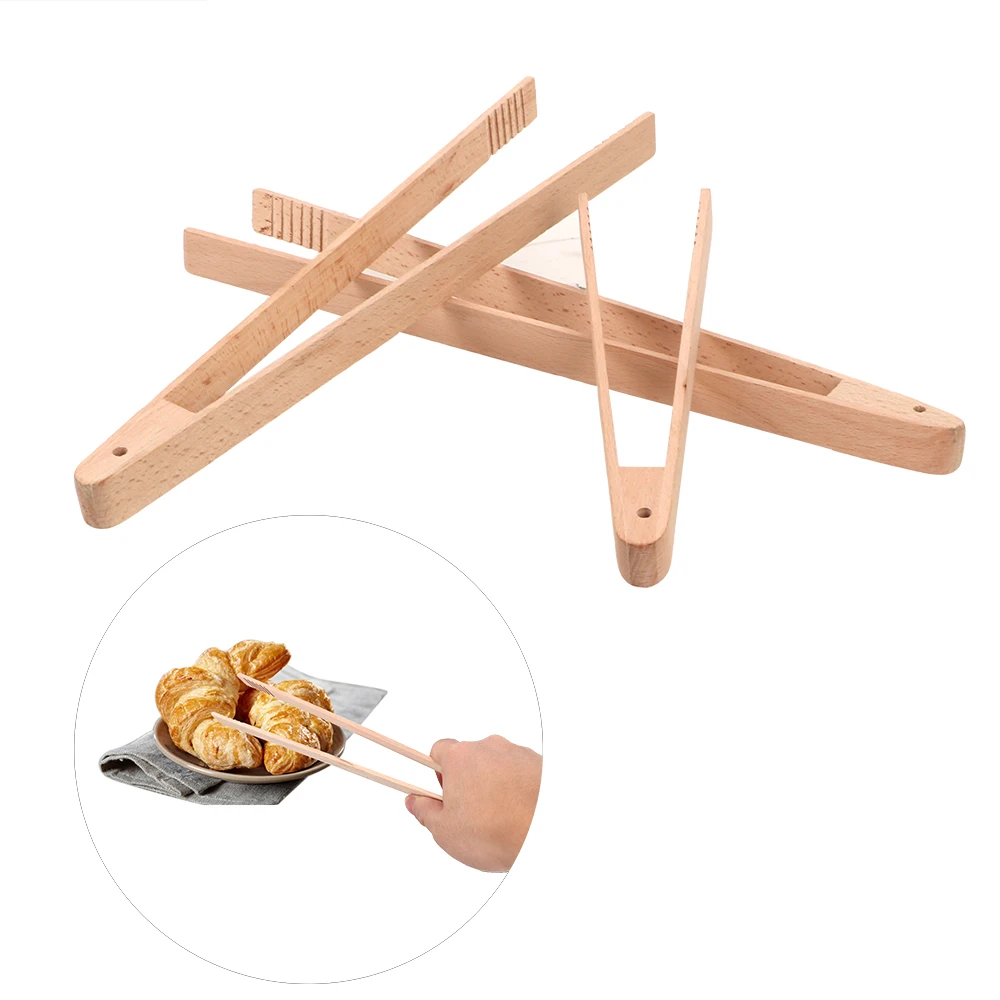 Cooking Baking Tools BBQ Grilling Tong Salad Bread Serving Tong Wooden Food Toast Tongs Dessert Sugar Ice Clip Kitchen Gadgets food tongs