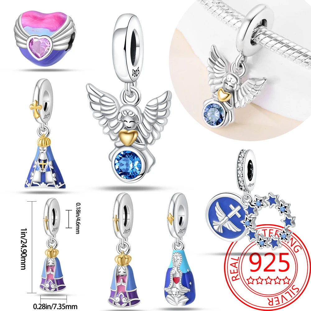 Blu 925 Sterling Silver The Little Angel Church Virgin Bead & Virgin Mary & Free Charm Fit Bracciale Pandora Gioielli Fedeli