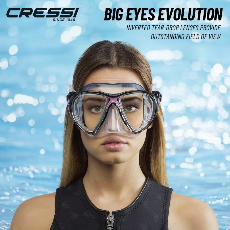 Cressi Scuba Diving Mask Snorkeling Swimming Tempered Glass Lens Low Volume Big Eyes Evolution