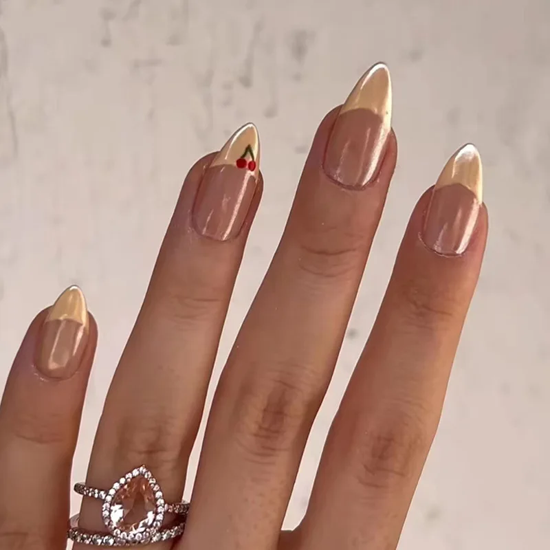 24Pcs Fake Nails Solid Nude Color Fake Nails with Jelly Glue Short Almond Press on False Nails Wearable Oval Finished Full Cover Nail Tips
