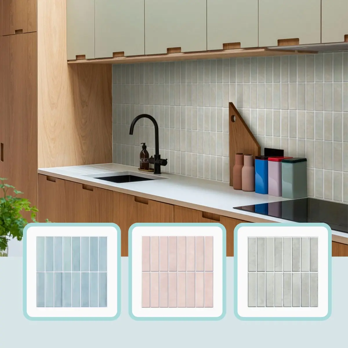 10pcs 3D Tile Stickers, Self-adhesive Green Tiles, Bathroom Wall Tile Stickers, Water and Mold Resistant, 30x30cm