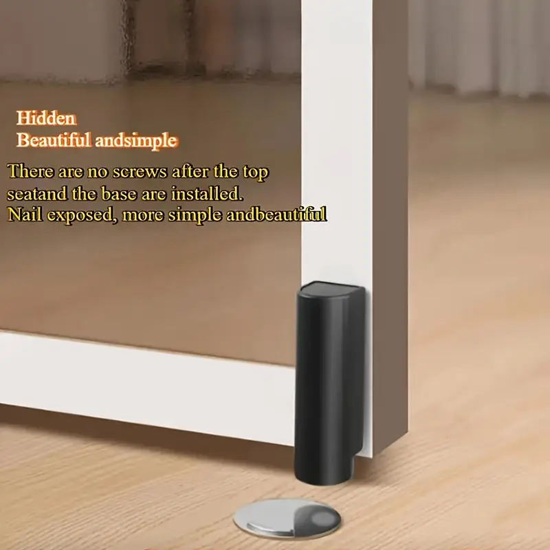 Heavy Duty Magnetic Door Stopper 1Pc Stainless Steel Doorstop Black Without Punching Door Suction Holder Hardware