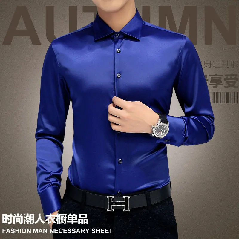 TFETTERS Hot Selling New Men's Luxury Shirts Wedding Party Dress Long Sleeve Shirt Silk Tuxedo Shirt Men Mercerized Cotton