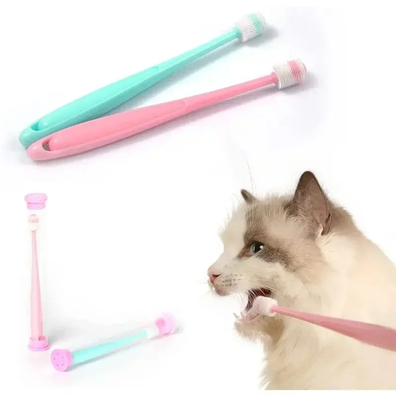 Small Dog Cat Toothbrush TONG 360 Degree Soft Silicone Cat Dental Care Toothbrush Holde Easy to Handle Independent Packaging