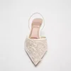 TRAF Woman Vintage Embroidered High Heels White Pointed Toe Stiletto High Heels Pumps Autumn Elegant Female Slingback High Heels 4