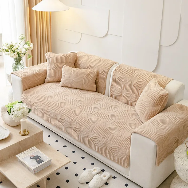 New Sofa Cushion Plush Cushion Solid Color Plush Embroidery Sofa Cushion Non-slip Sofa Cover Cloth Back Cover 5