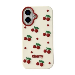 Kawaii 3D Cherry Fruit Phone Case - Cartoon Shock - Proof Soft Silicone Back Cover - Galaxy S25 Ultra (Beige)