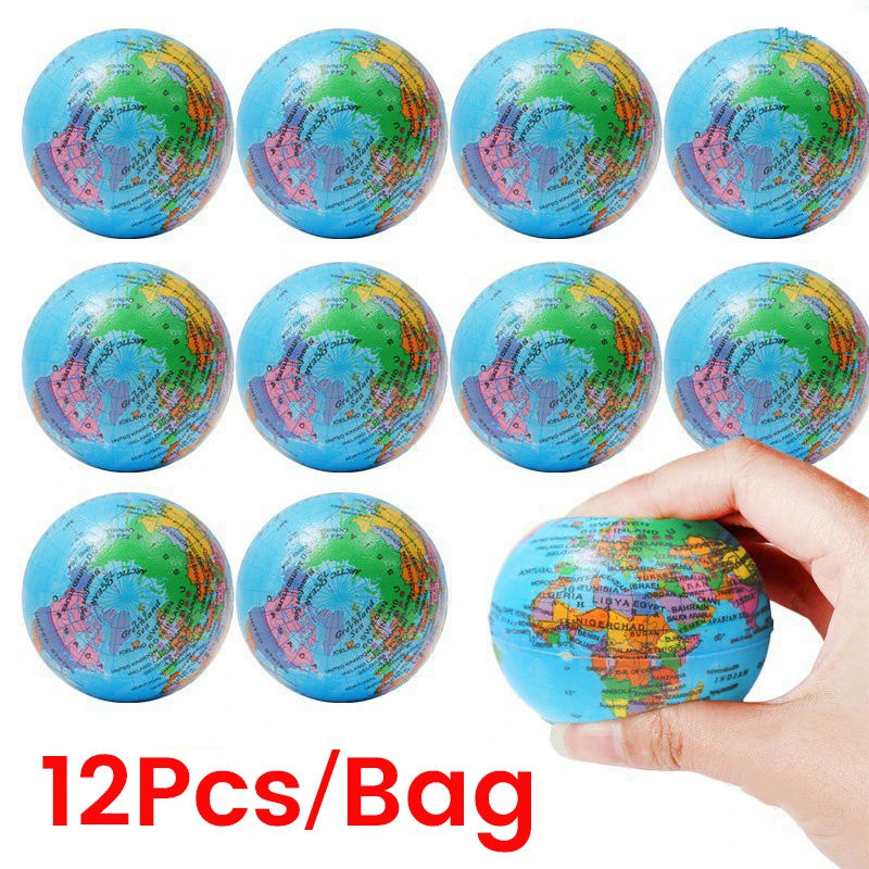 

12Pcs/Bag Wholesale Soft Foam Globe Squeeze Toy Earth World Map Toys for Children Adult Slow Rising Stress Relief Novelty Toys