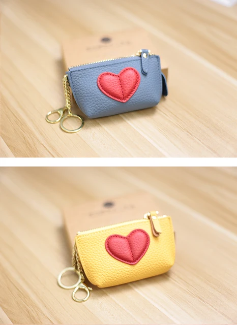 2022 Genuin Leather Heart Coin Purse Women Key Holder Ladies Cute