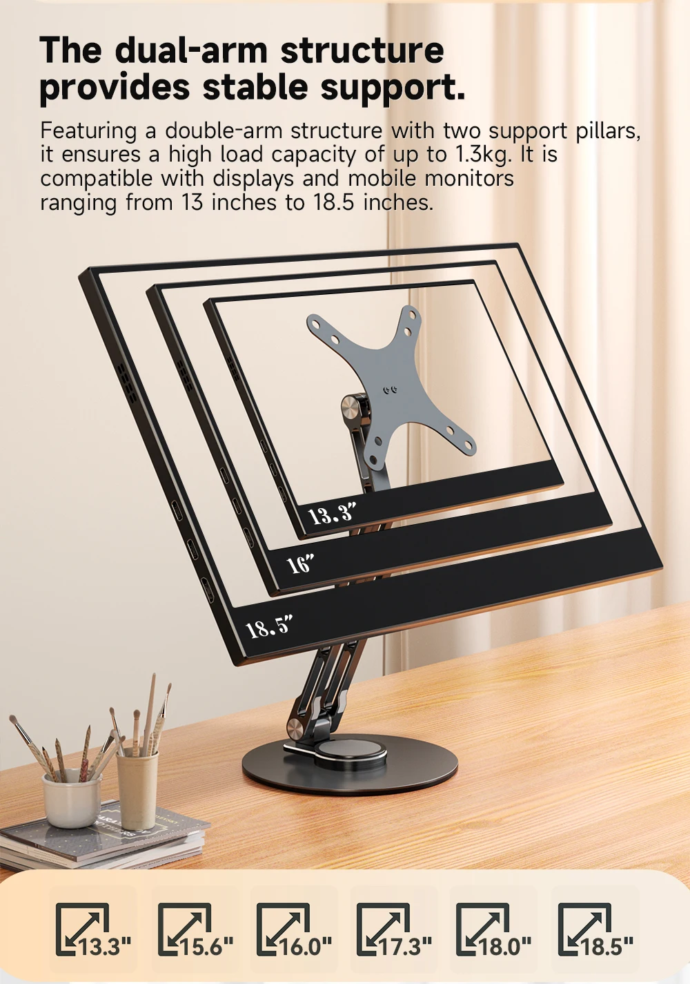 Adjustable VESA-Compatible Monitor Stand with Swivel and Tilt Features