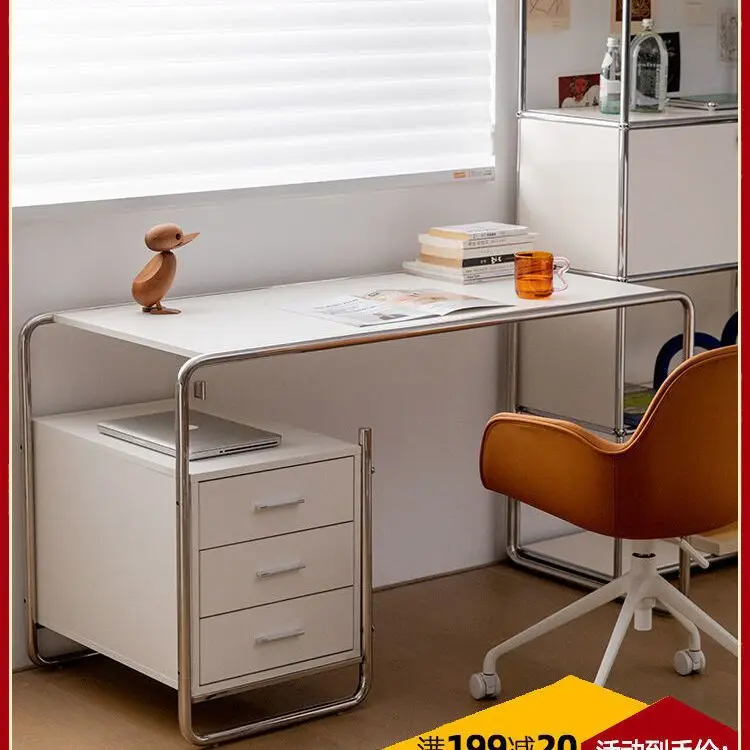Stainless Steel Desk Simple Modern Household Bauhaus Desk with Drawers Single Office Writing Computer Desk
