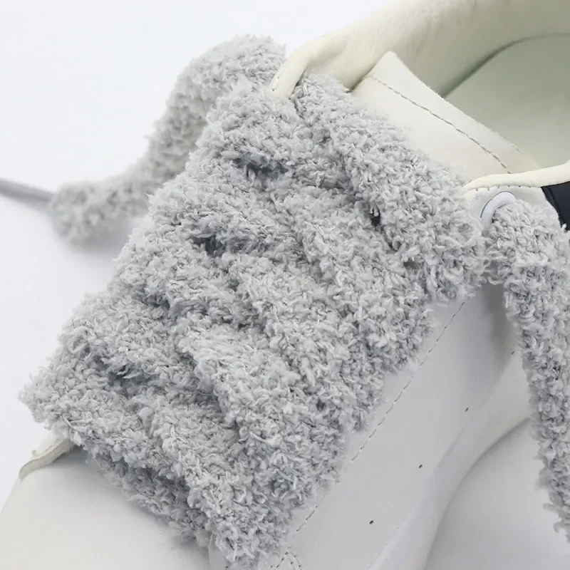 Shoe Laces 1.5cm Wide Flat Plush Towel Big Fat Shoelaces Fluffy Fuzzy Casual For Women Lady Shoes