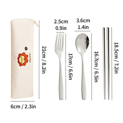 Stainless Steel Portable Dinnerware Set with Tableware Bag - Includes Spoon, Fork, and Chopsticks (B Style)