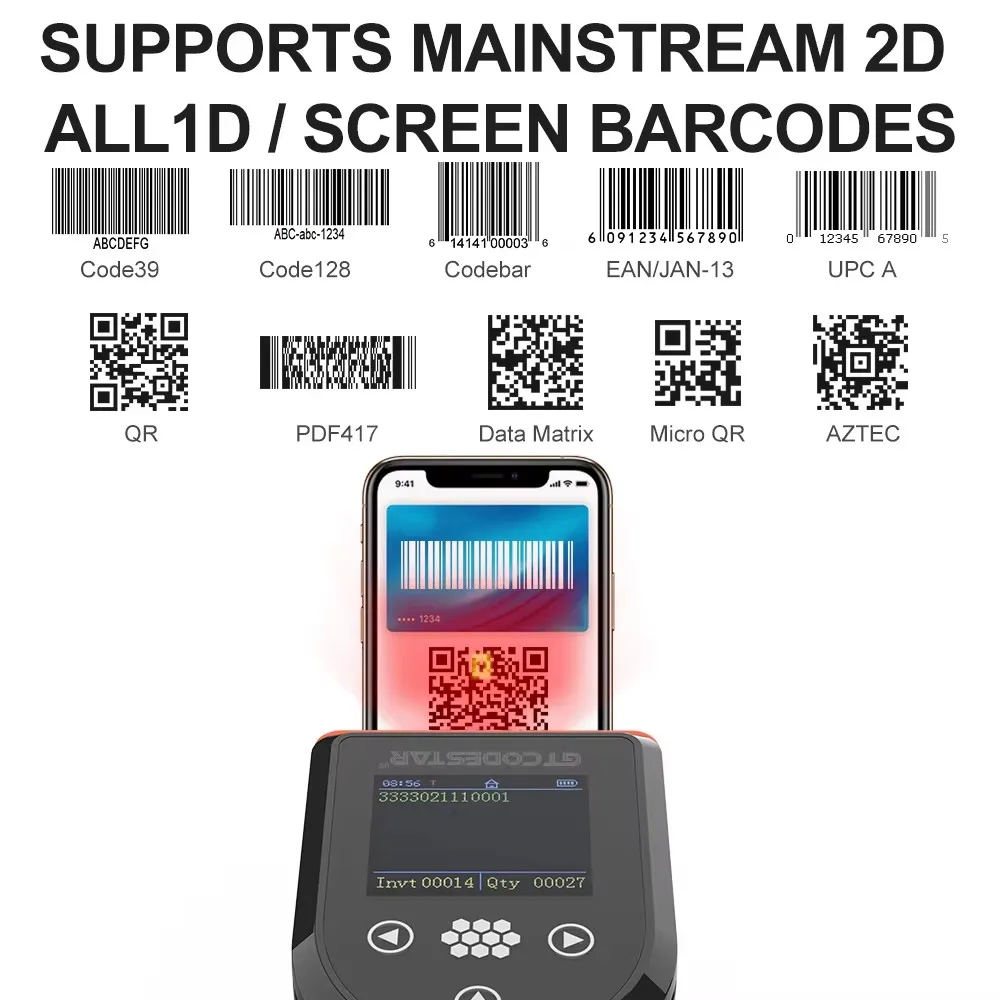 2D 바코드 스캐너 무선 QR 코드 리더 핸드헬드 2.4G 바코드 리더 블루투스 스캐닝 건 슈퍼마켓용