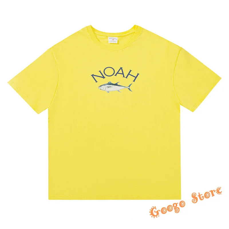 

High Street O-Neck Casual Oversize Couple Black White Men Woman 1:1 Short Sleeve Tuna Printing Pattern Letter Logo Noah T-shirts