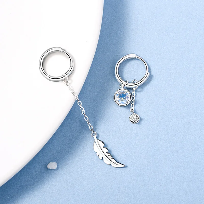 Dangle Drop Crystal Tassel Long Earrings for Women Asymmetric Moonstone Feather Personality Tassel Ear Line Ear Buckle Luxury Jewelry