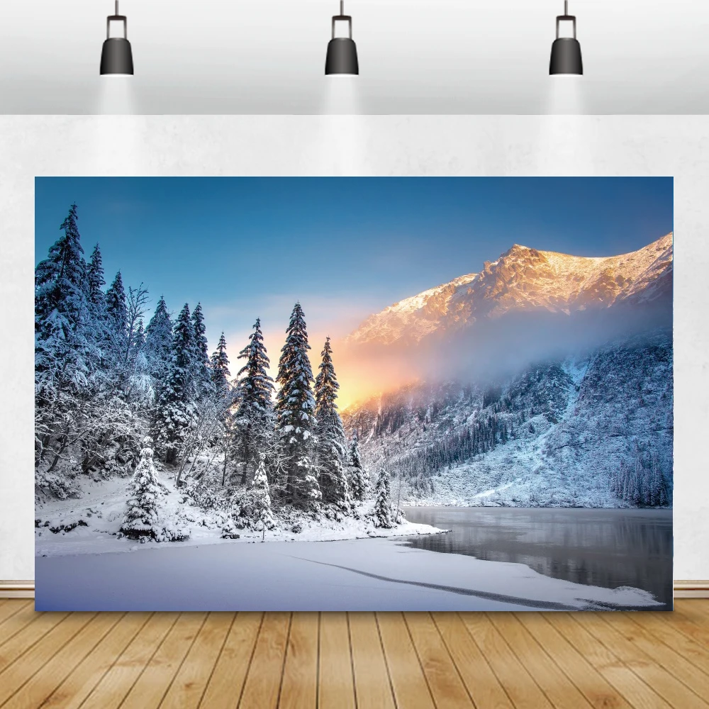 Winter Photophone Forest Pine Trees Snow Mountains Interior Home Decoration Photography Backdrop Photo Backgrounds Photozone