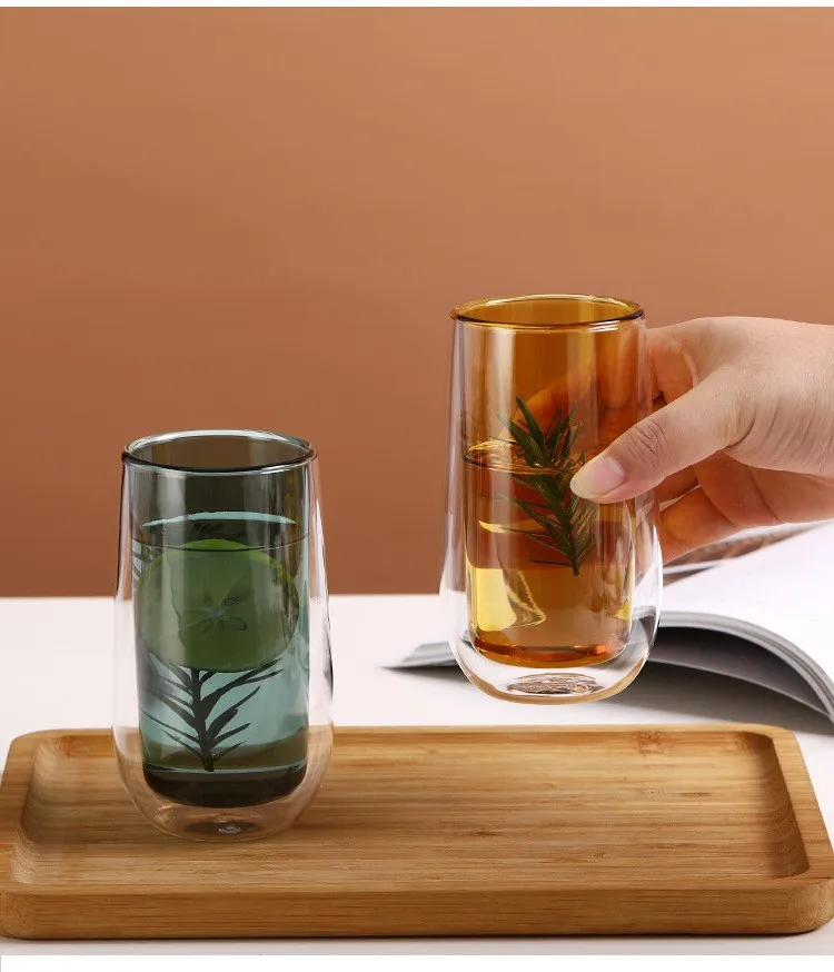 Double Layer Glasses with High Insulation Wall, Water Bottle,Coffee Cup, Milk, Tea, Brief Lovers, Color, Household Light, Luxury