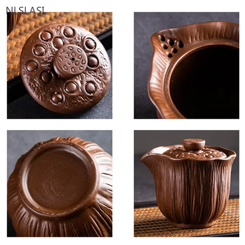 140ml Authentic Purple Clay Teapot Gaiwan Anti-hot Portable Tea Set Handmade Filter Beauty Tea Infuser Ceremony Gifts