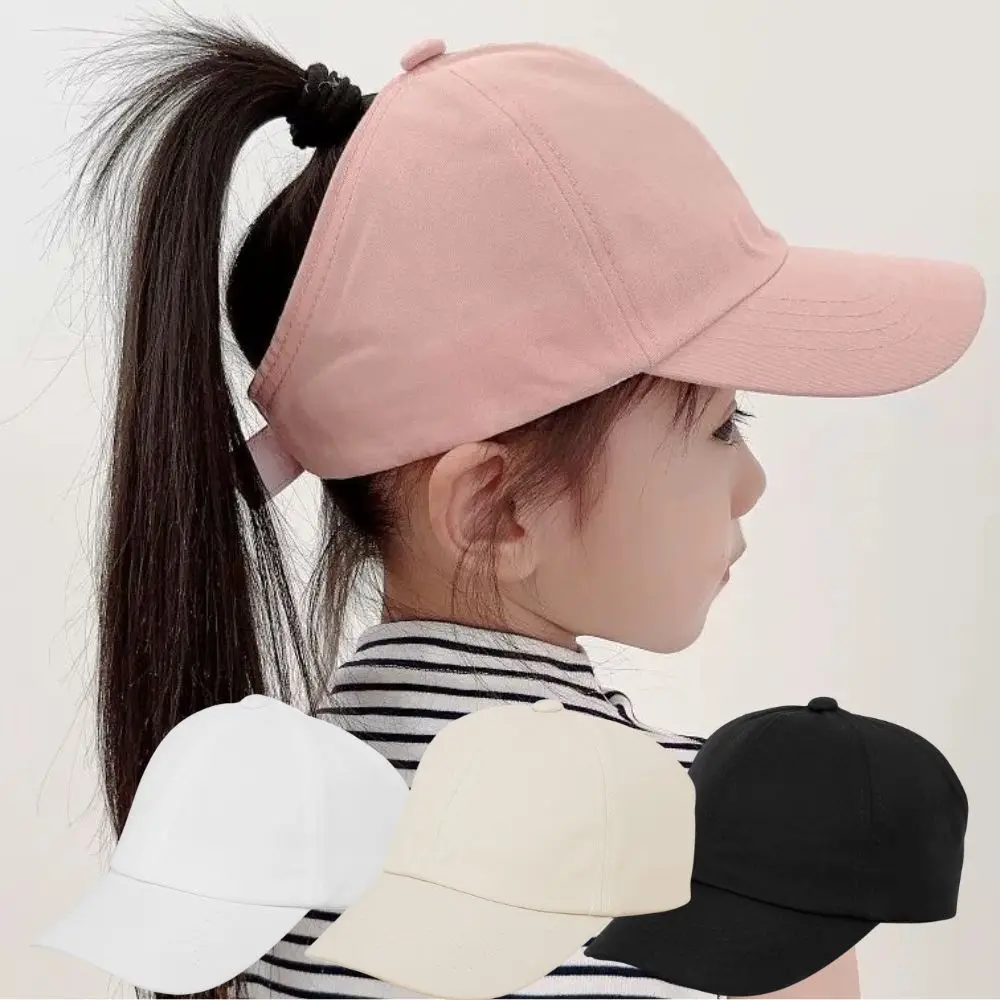 Baseball Cap Fashion Solid Color Ponytail Hat Kids Boy Girl Cap Adjustable Baseball Caps Travel Baby Children Peaked Caps High Ponytail Cap