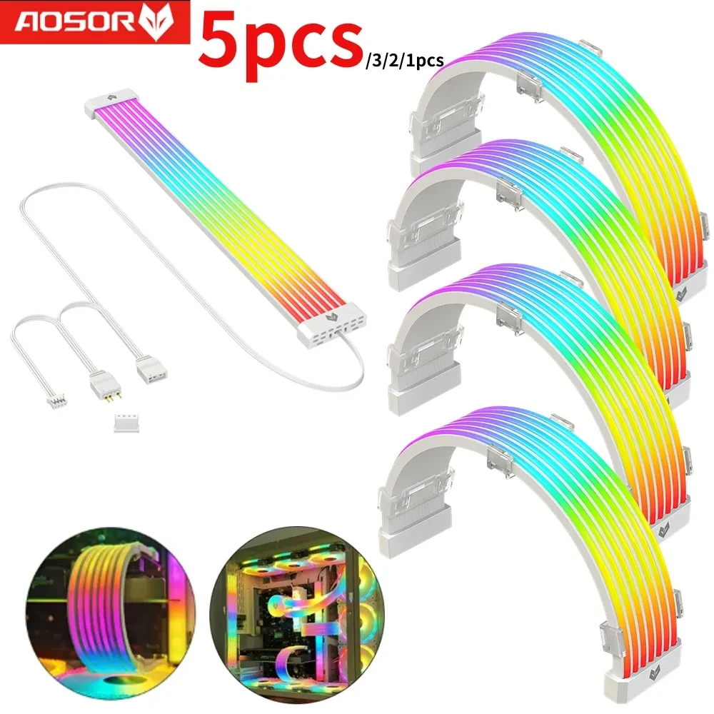 

COOLMOON RGB 24PIN Motheboard Extension Cord Wire ARGB PC Case LED Light Bar 5V 3PINx2+4PIN Desktop Computer Lamp Strip Decor