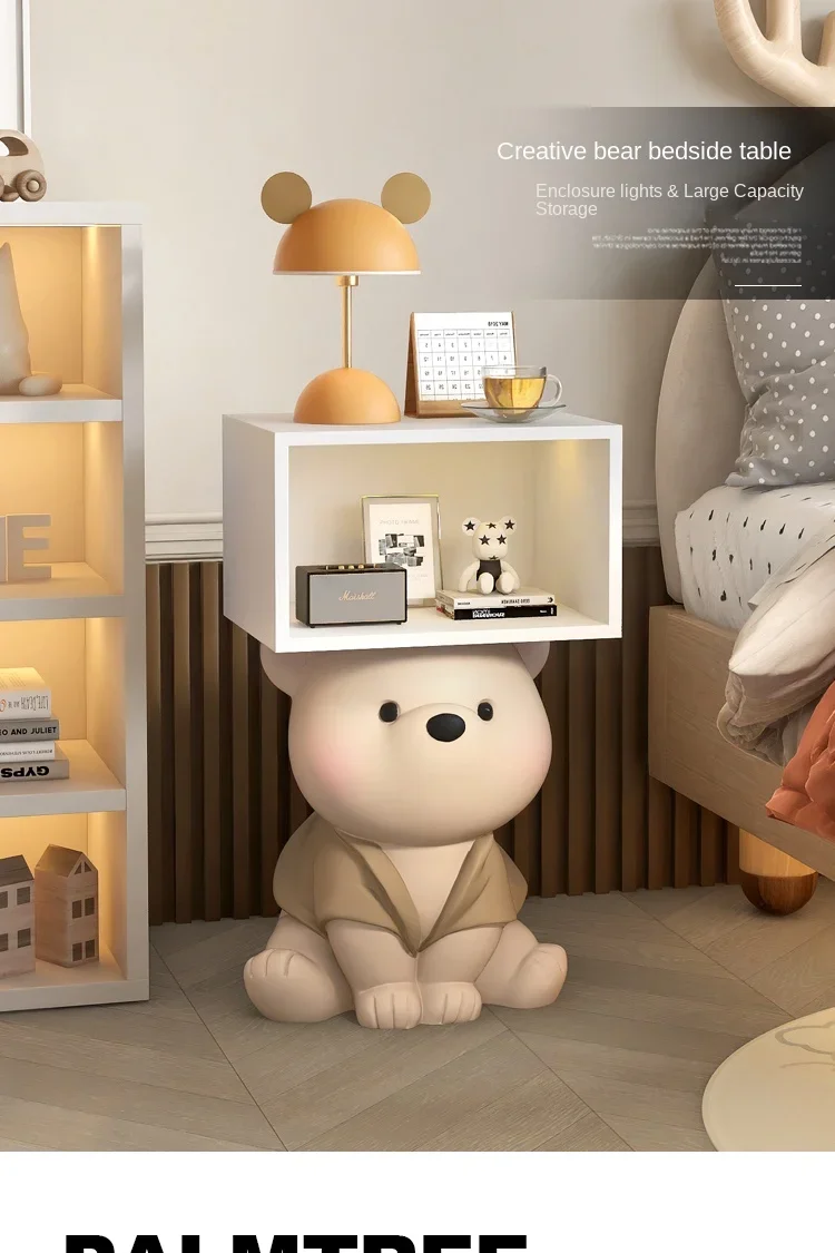 Cartoon Bear Statue Nightstand Children's Room Bedside Storage Cabinet Creative Bedroom Furniture Bedside Table Home Accessories