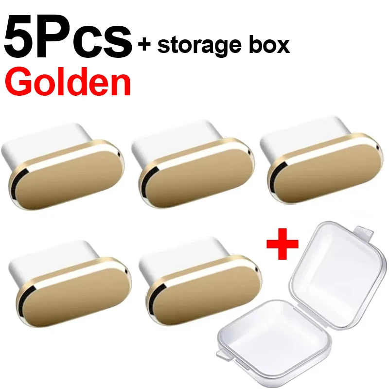 Set of 5 Premium Metal Dust Plugs for USB Type-C Charge Port Protection