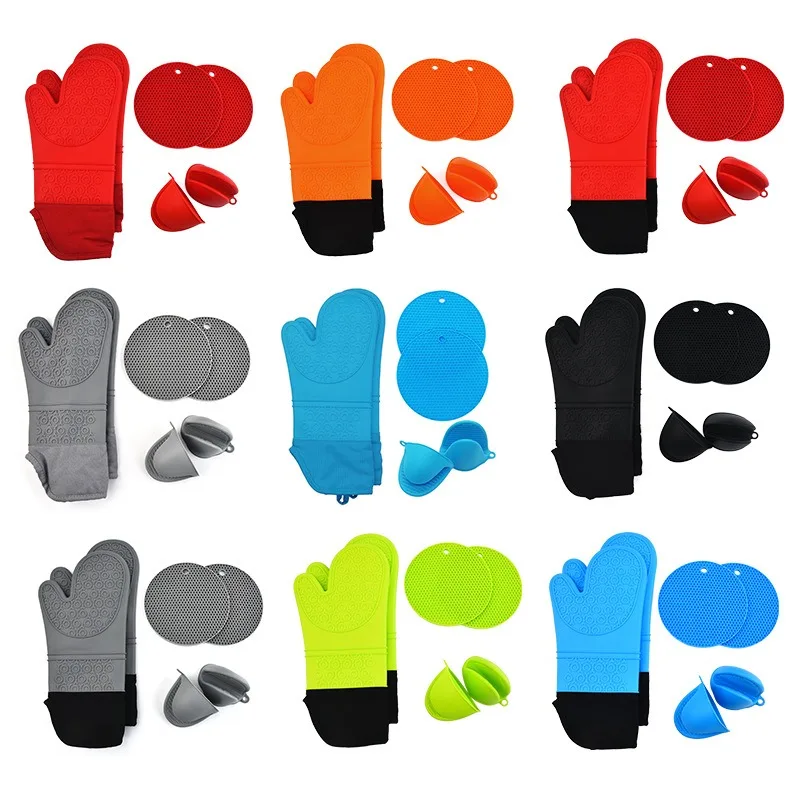 6PCS Oven Mitts Hot Pads Sets Extra Long Silicone Gloves with Non-Slip Heat  Resistant Trivet Mats Cooking Pinch Holders Baking - AliExpress