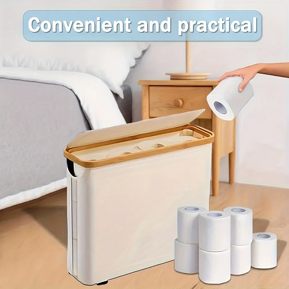 Bohemian Style Bamboo Toilet Paper Holder with Storage Basket,  Collapsible Storage Basket, Laundry Basket, Paper Towel Storage 3