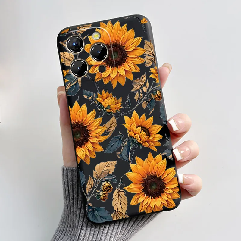 Chrysanthemum Forest Pattern Anti-Scratch Black Soft Phone Case