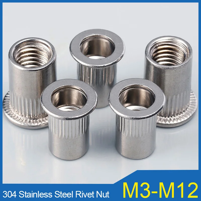 304 Stainless Steel Flat Head Riveted Nuts Large Countersunk Head Vertical Stripe Rivet Nut M3 M4 M5 M6 M8 M10 M12 2/5/10pcs