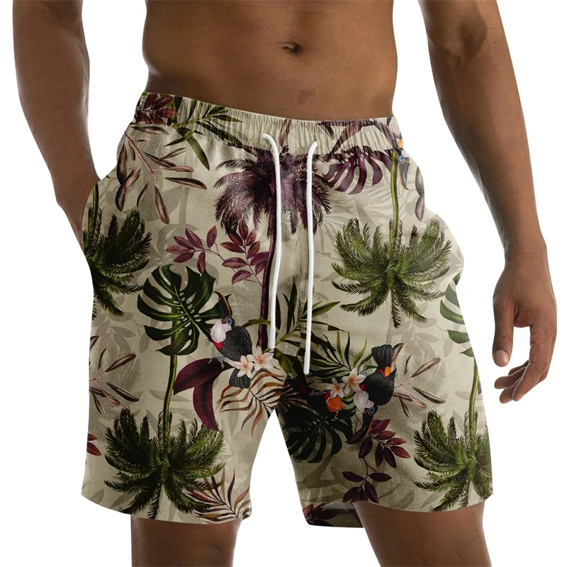 Men Floral Beach Shorts 3D Print Surfing Swimwear
