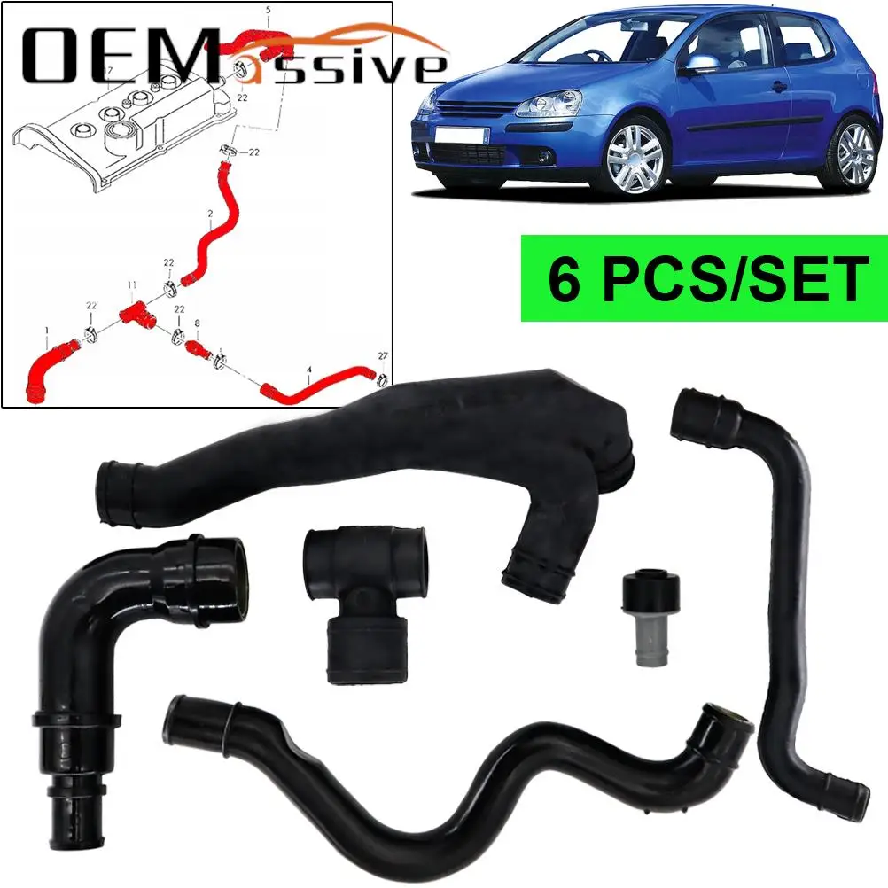 6 Pcs Car Crankcase Hose Pipe Kit For Audi A4 VW Bora OE# 06A103247 06A103221AH 06A103213AF 06A103213F 035103245G 06A103221AF