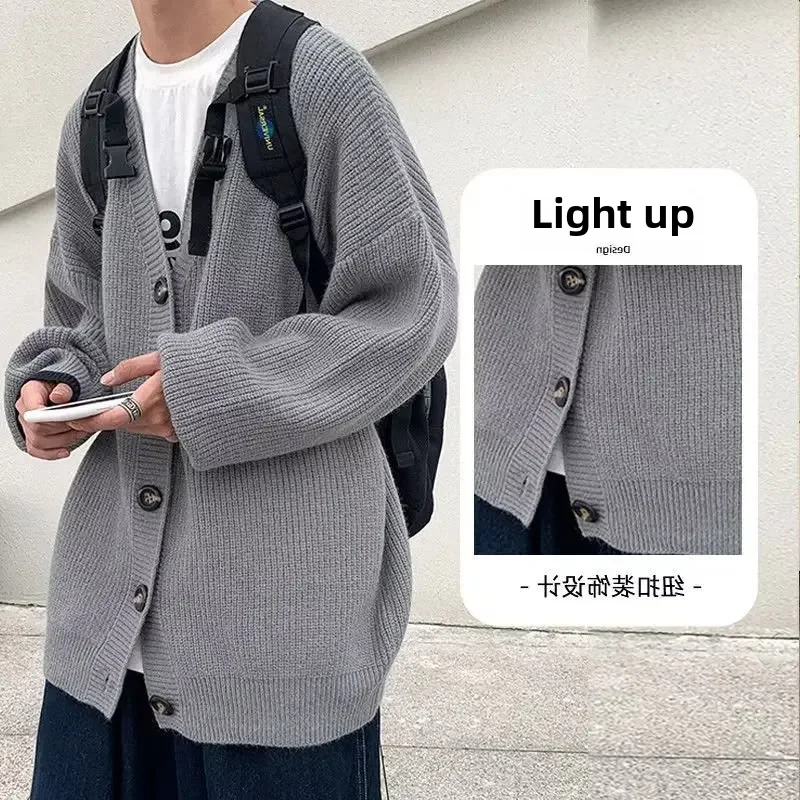 남성용 일본 스타일 브이넥 니트 탑 재킷, 루즈핏, 어려 보이는 학생 캐주얼 캐주얼, 캐주얼 캐주얼 스타일 가디건 스웨터, 용수철 가을