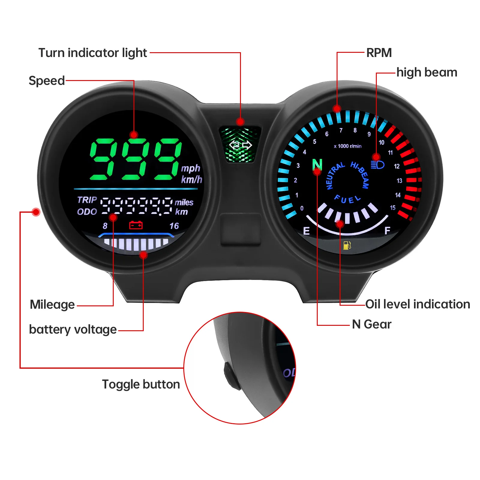 compteur vitesse velo moto scooter lcd digital temperature adaptable  universel