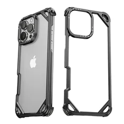 Elegant Ultra - Thin Minimalist Metal Phone Case - Alloy Drop Shockproof Protective Cover - iPhone 15 Pro Max (Black)