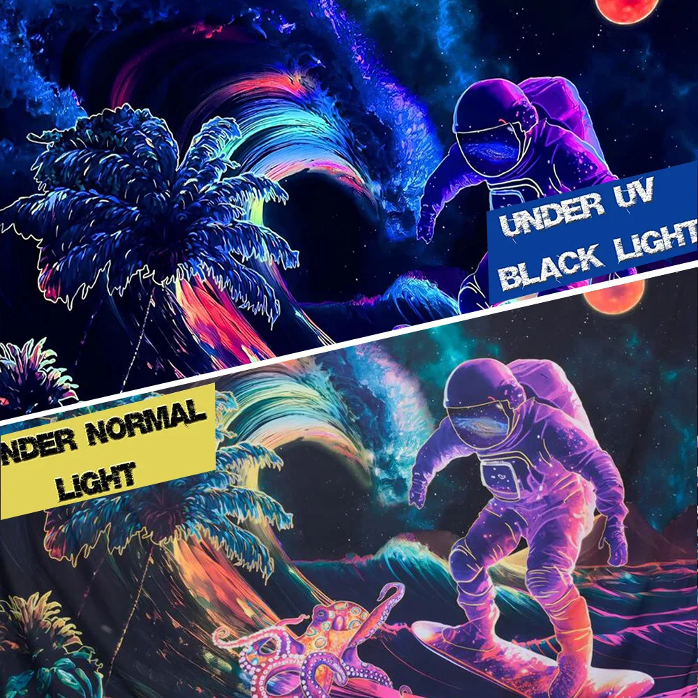 Psychedelischer Alien UV-reaktiver Wandteppich, Hippie-Astronauten-Wandbehang, Wandteppich, Gothic, Zuhause, Schlafzimmer, Hexerei, Meditation, Dekor – Detail 13