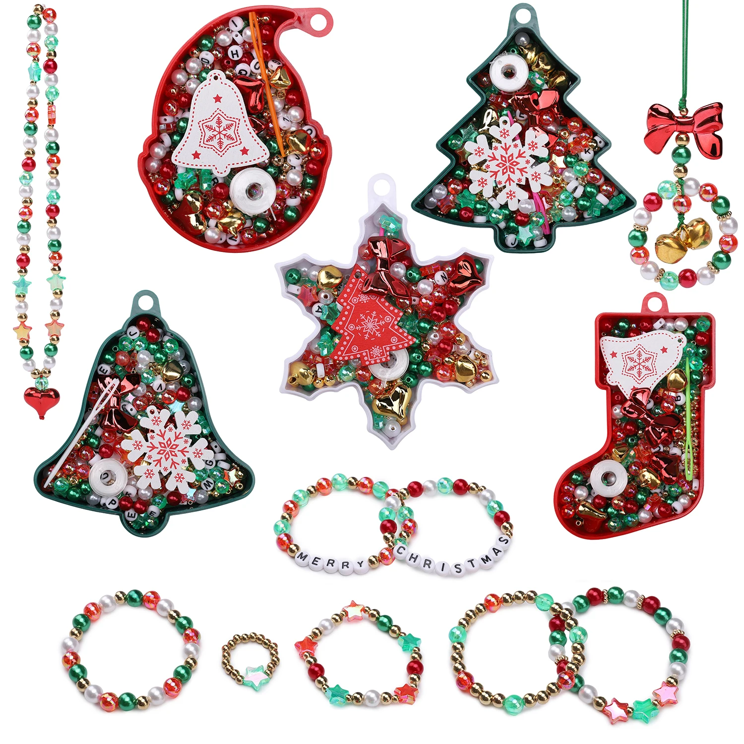 Weihnachts-DIY-Schmuckherstellungsset, Perlen, originelles Design für Halskette, Armband, Ring – kreative Geschenkidee für Bastelbegeisterte – Detail 7