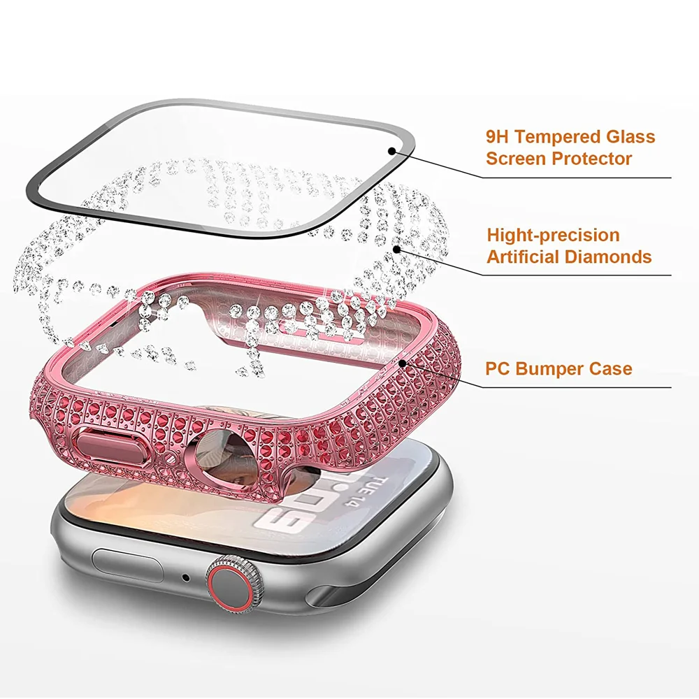 Diamond Full Protection Hard PC Cover Bumper with Tempered Glass Screen Protector