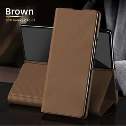 Kevlar Matte Leather Pattern Anti - Fingerprint Folding Business Case for Z Fold8 Ultra (Brown)